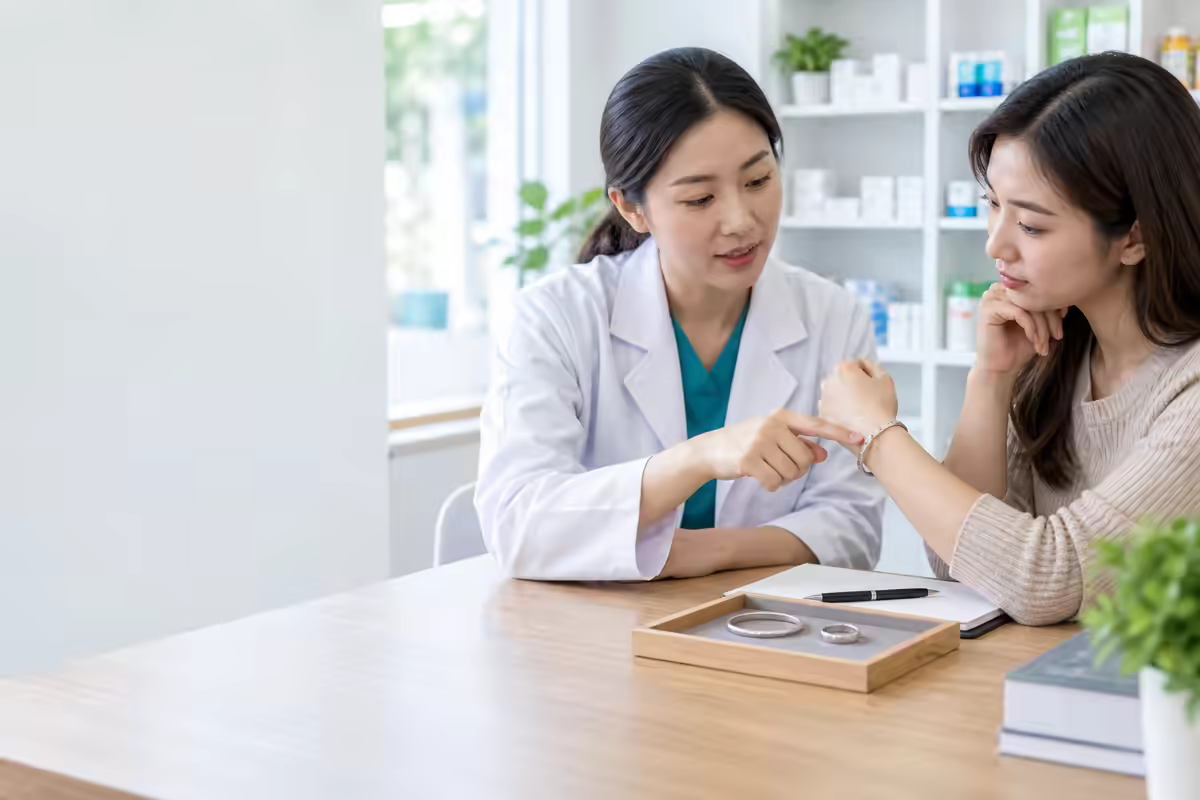 Người dùng trao đổi về vòng bạc và nguy cơ kích ứng da với dược sĩ