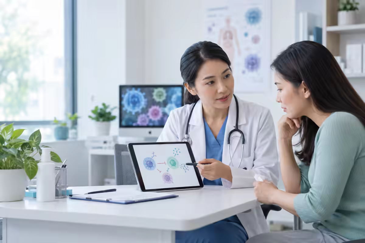 Bệnh nhân trao đổi với bác sĩ miễn dịch về cơ chế dung nạp miễn dịch