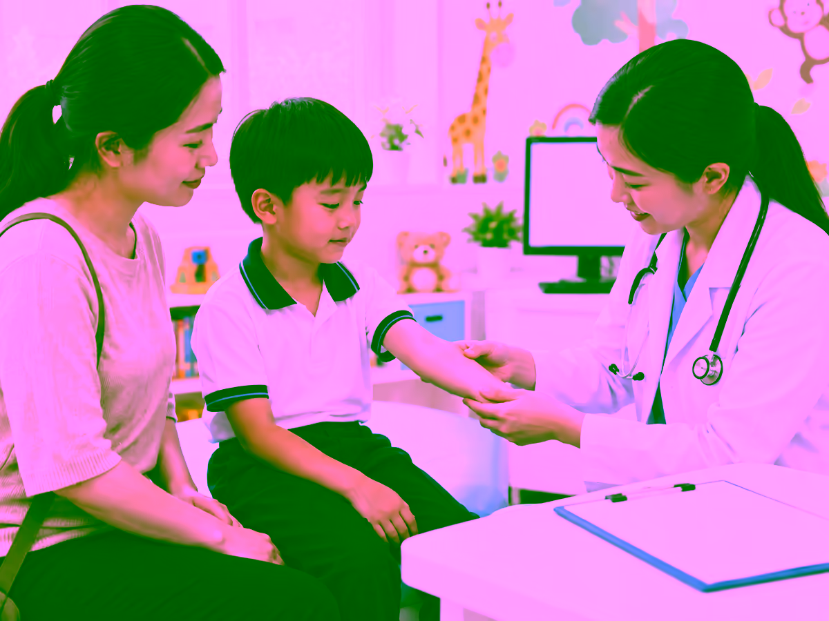 Bác sĩ nhi kiểm tra da cho trẻ