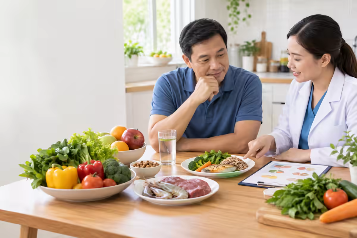 Người bệnh gút trao đổi với chuyên gia về khẩu phần và thực phẩm cần hạn chế