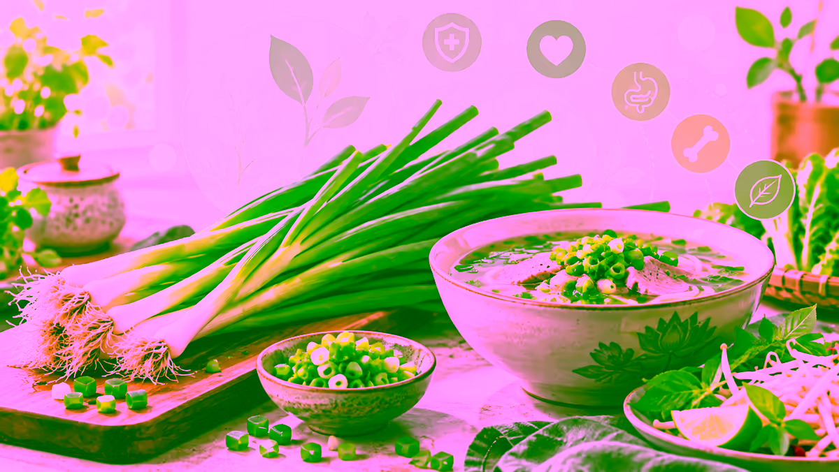 Hành hoa tươi, món ăn và biểu tượng lợi ích sức khỏe