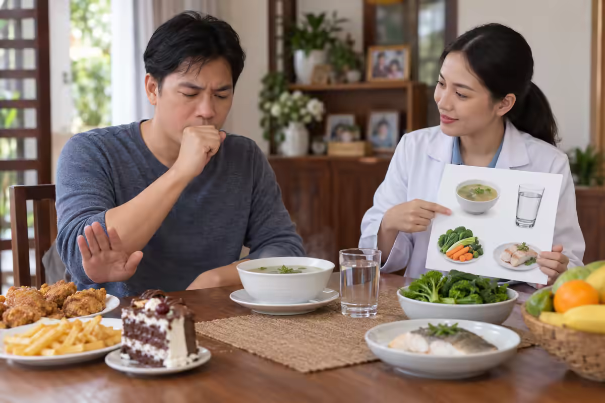 Ho có đờm – người bệnh lựa chọn món ăn ấm và tránh thực phẩm dễ kích ứng