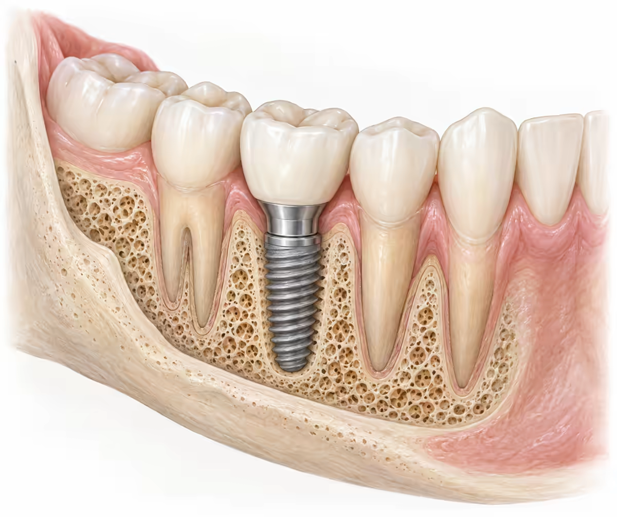 Minh họa răng implant đặt trong xương hàm