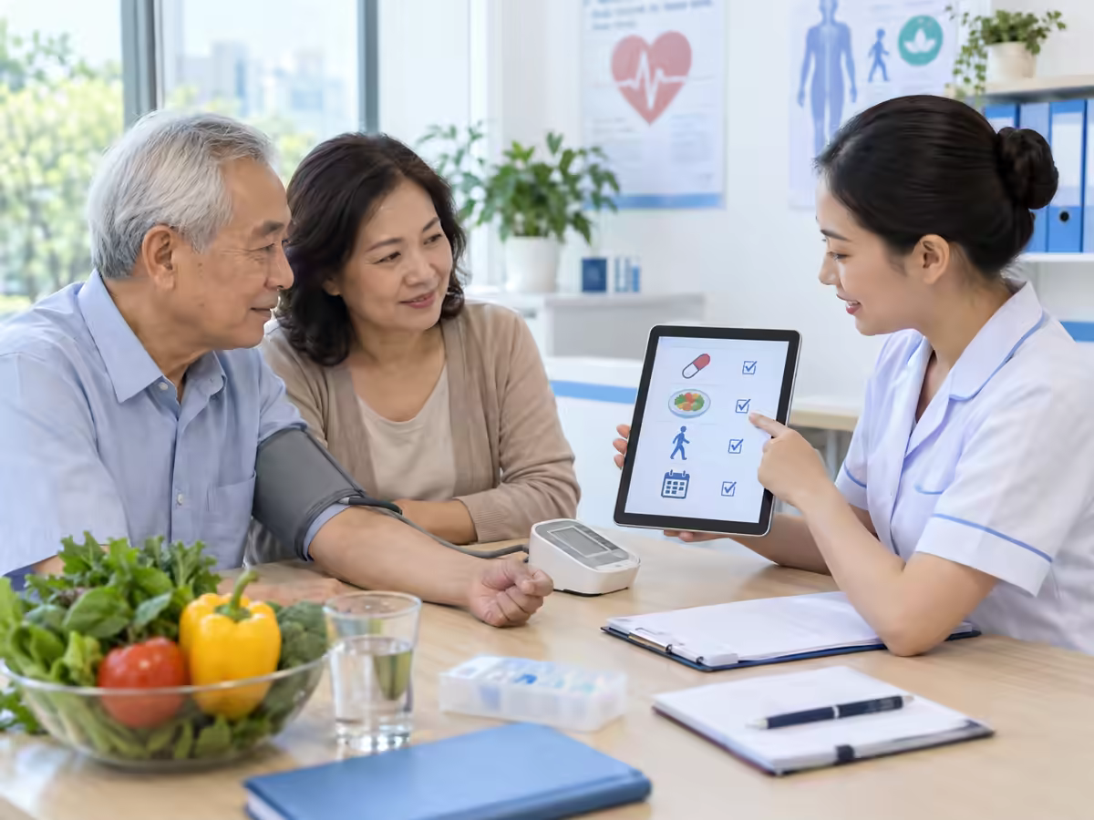 Bác sĩ hướng dẫn kế hoạch chăm sóc người bệnh tăng huyết áp tại nhà