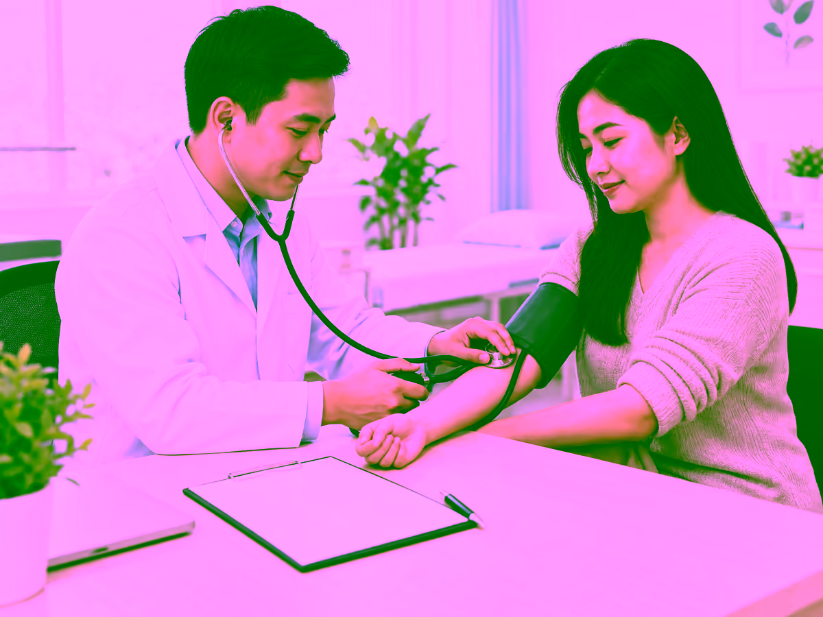 Bác sĩ thực hiện khám sức khỏe định kỳ