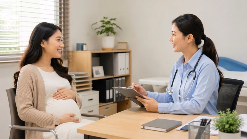 Bác sĩ tư vấn và khám thai định kỳ cho phụ nữ mang thai