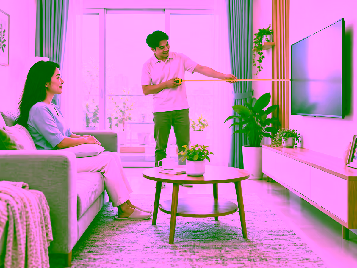 Gia đình bố trí khoảng cách ngồi xem tivi hợp lý