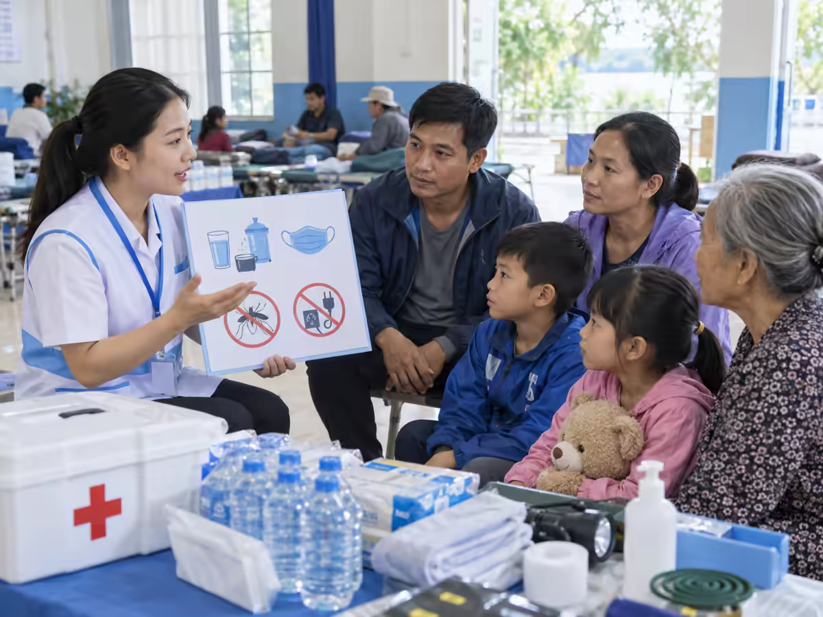 Nhân viên y tế tư vấn ảnh hưởng sức khỏe của lũ lụt và cách phòng tránh