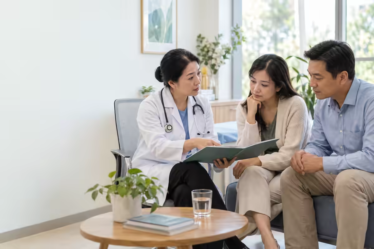 Người bệnh lupus cùng gia đình trao đổi kế hoạch chăm sóc với bác sĩ