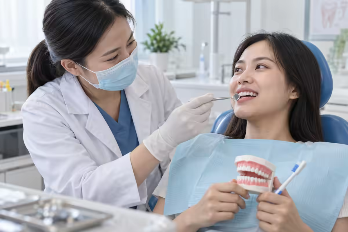 Men răng yếu – người bệnh được nha sĩ kiểm tra và hướng dẫn bảo vệ răng