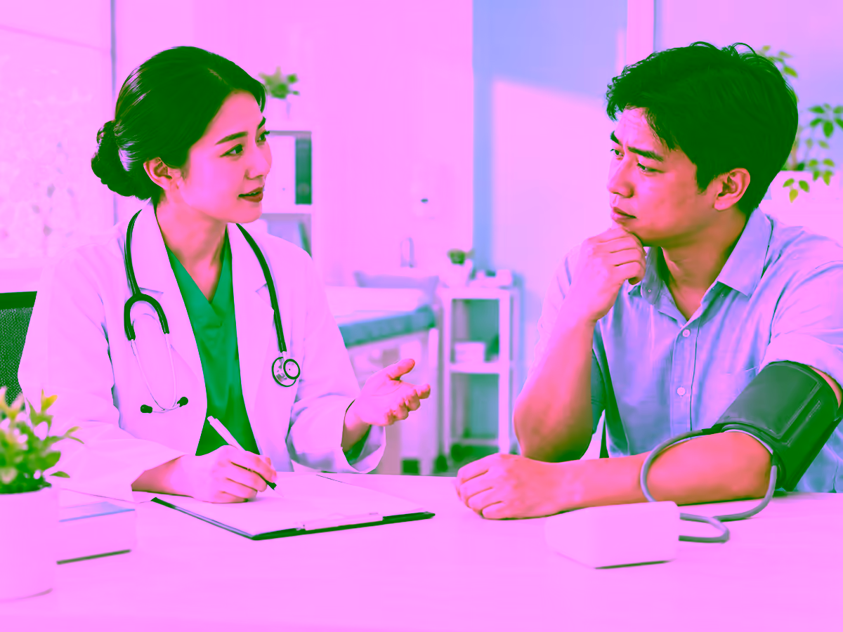 Bác sĩ thăm khám mệt mỏi và đổ mồ hôi