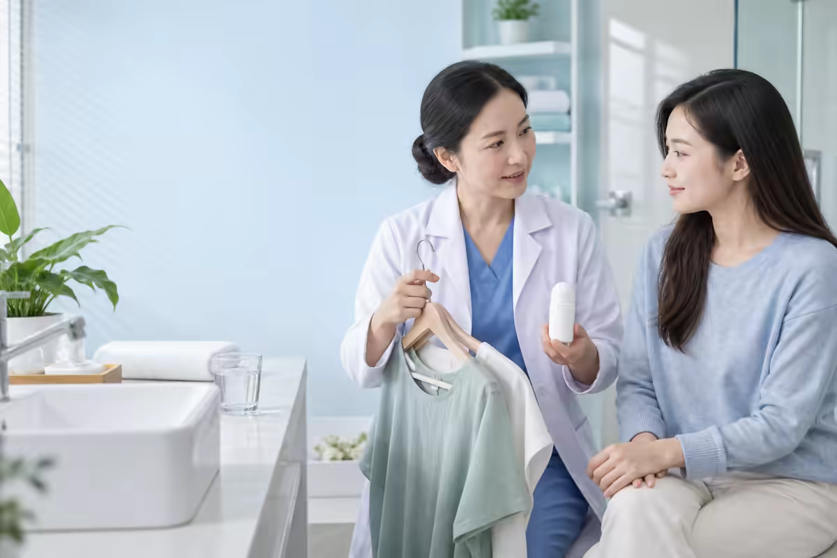 Người bệnh được bác sĩ da liễu tư vấn nguyên nhân mồ hôi nặng mùi và cách chăm sóc
