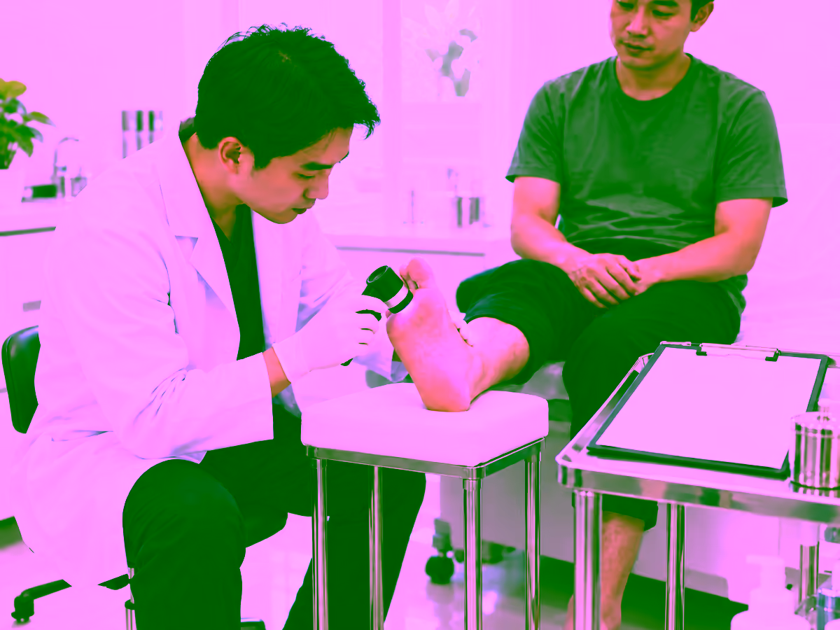 Bác sĩ da liễu kiểm tra mụn cóc ở chân