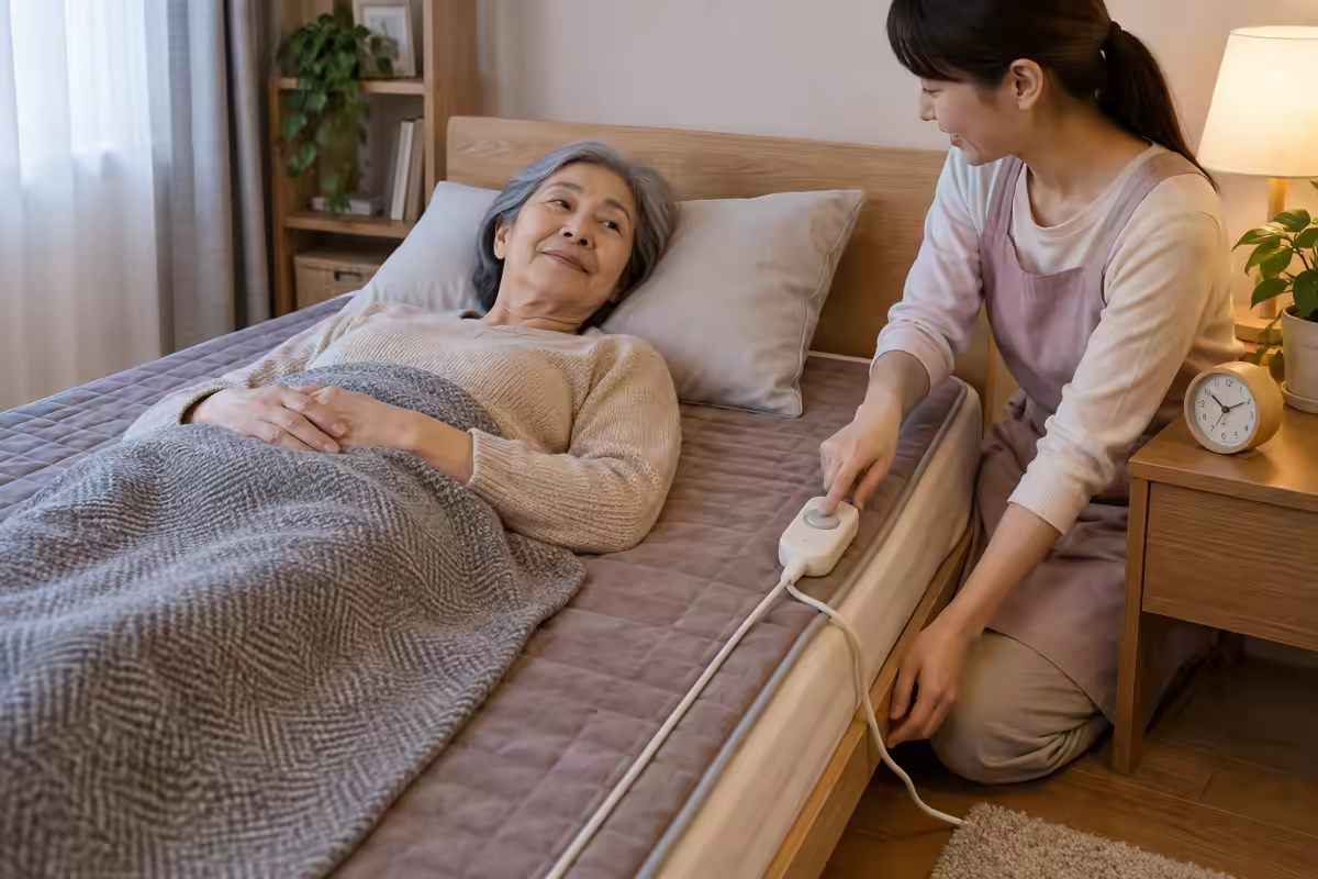 Nằm đệm sưởi – người lớn tuổi sử dụng đệm điện với bộ điều chỉnh nhiệt an toàn
