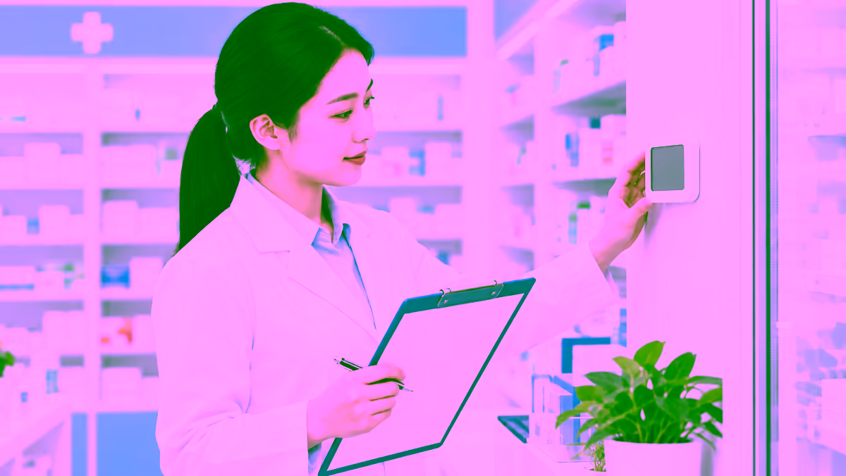 Dược sĩ kiểm tra nhiệt độ độ ẩm nhà thuốc