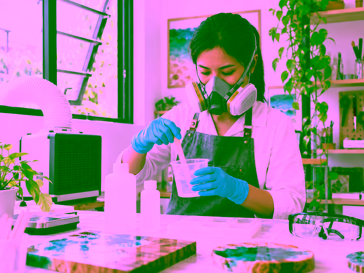 Người làm thủ công đeo đồ bảo hộ khi sử dụng nhựa resin