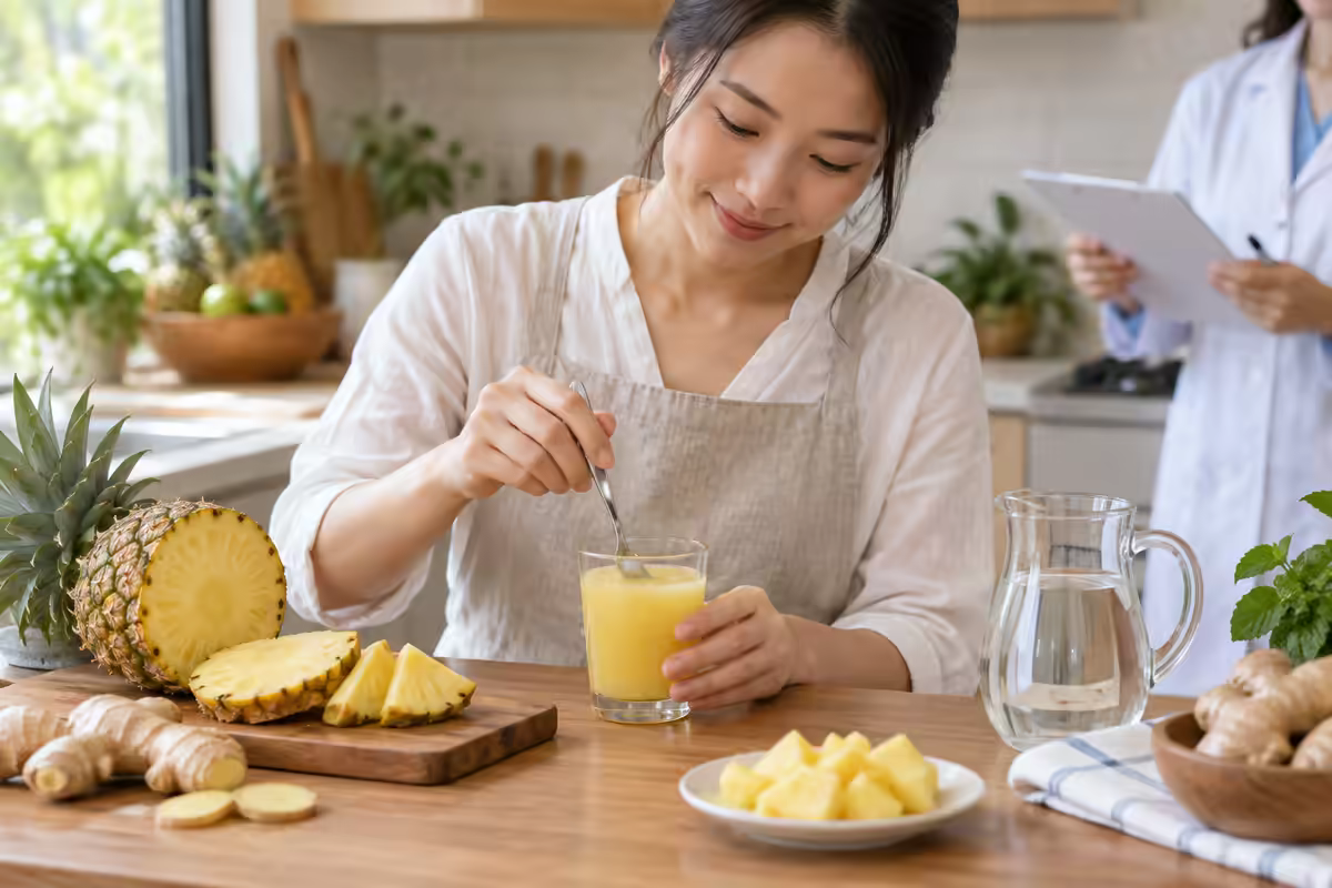 Nước ép dứa với gừng – người dùng chuẩn bị đồ uống tươi tại nhà