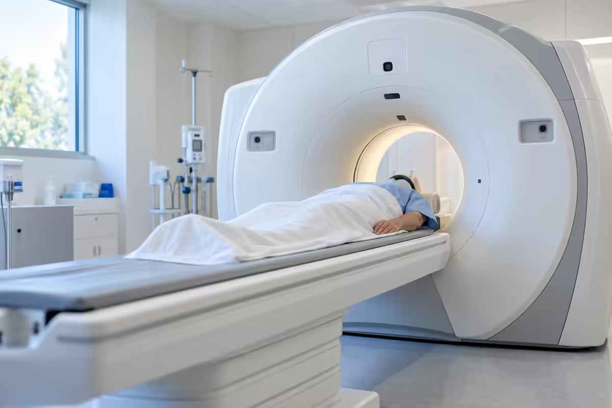 Người bệnh nằm trong máy chụp PET CT