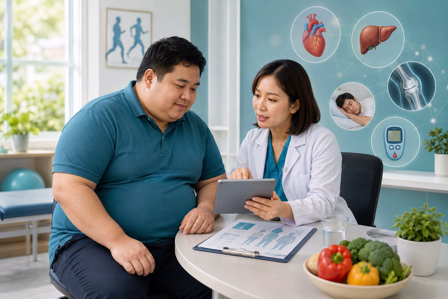 Bác sĩ tư vấn các nguy cơ tim mạch, gan, khớp và đường huyết cho người béo phì độ 2