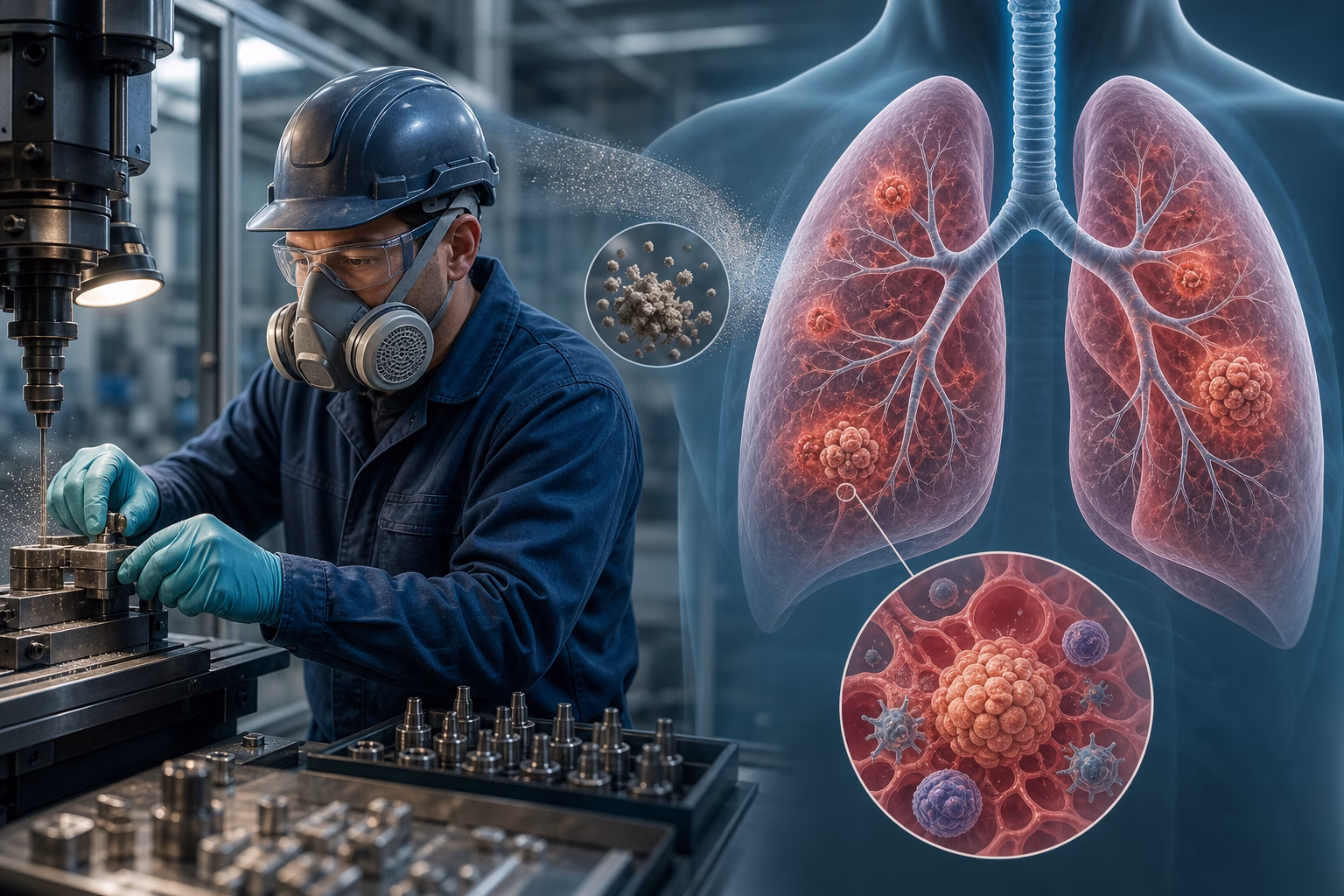 Minh họa phơi nhiễm bụi beryllium trong môi trường lao động và tổn thương viêm ở phổi