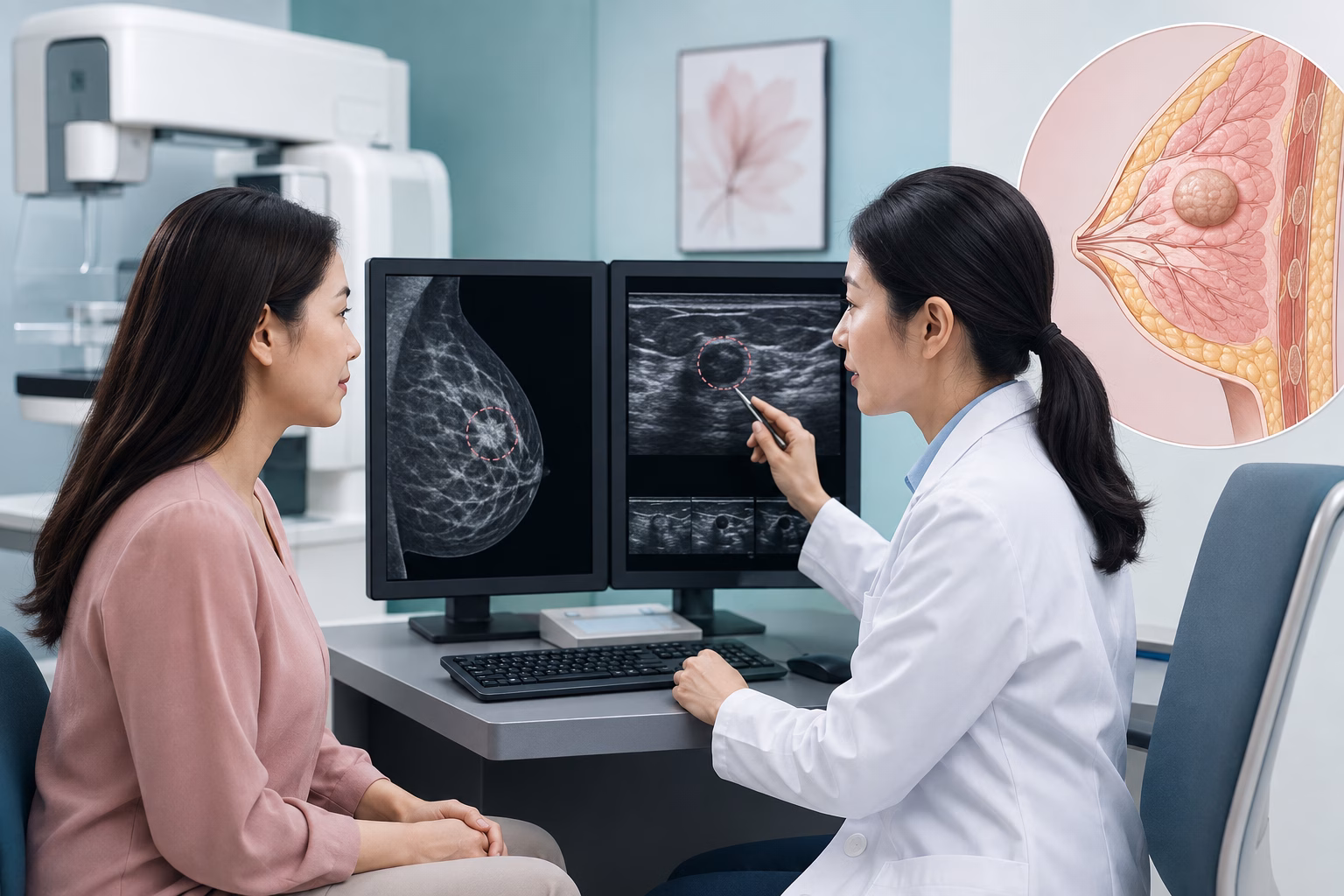 Bác sĩ đọc nhũ ảnh và siêu âm đánh giá bướu sợi tuyến vú BI-RADS 4
