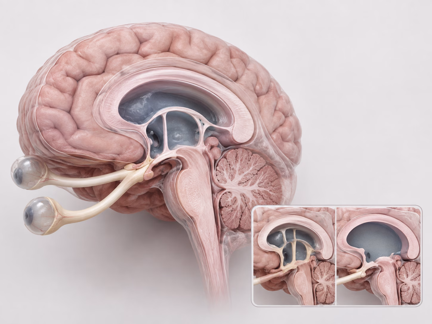 Mô hình não giữa và đường dẫn thần kinh thị giác 3D chân thực trong loạn sản vách thị giác