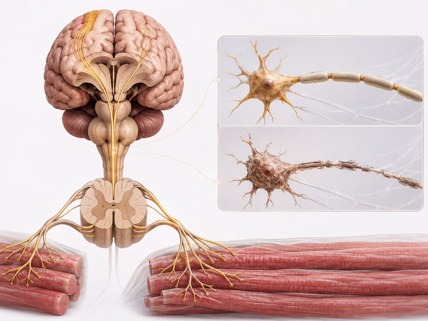 Mô hình não, tủy sống và neuron vận động 3D chân thực minh họa bệnh ALS