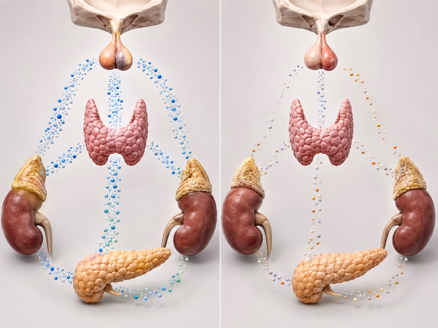 Mô hình tuyến nội tiết 3D chân thực với tín hiệu hormone cân bằng và mất cân bằng