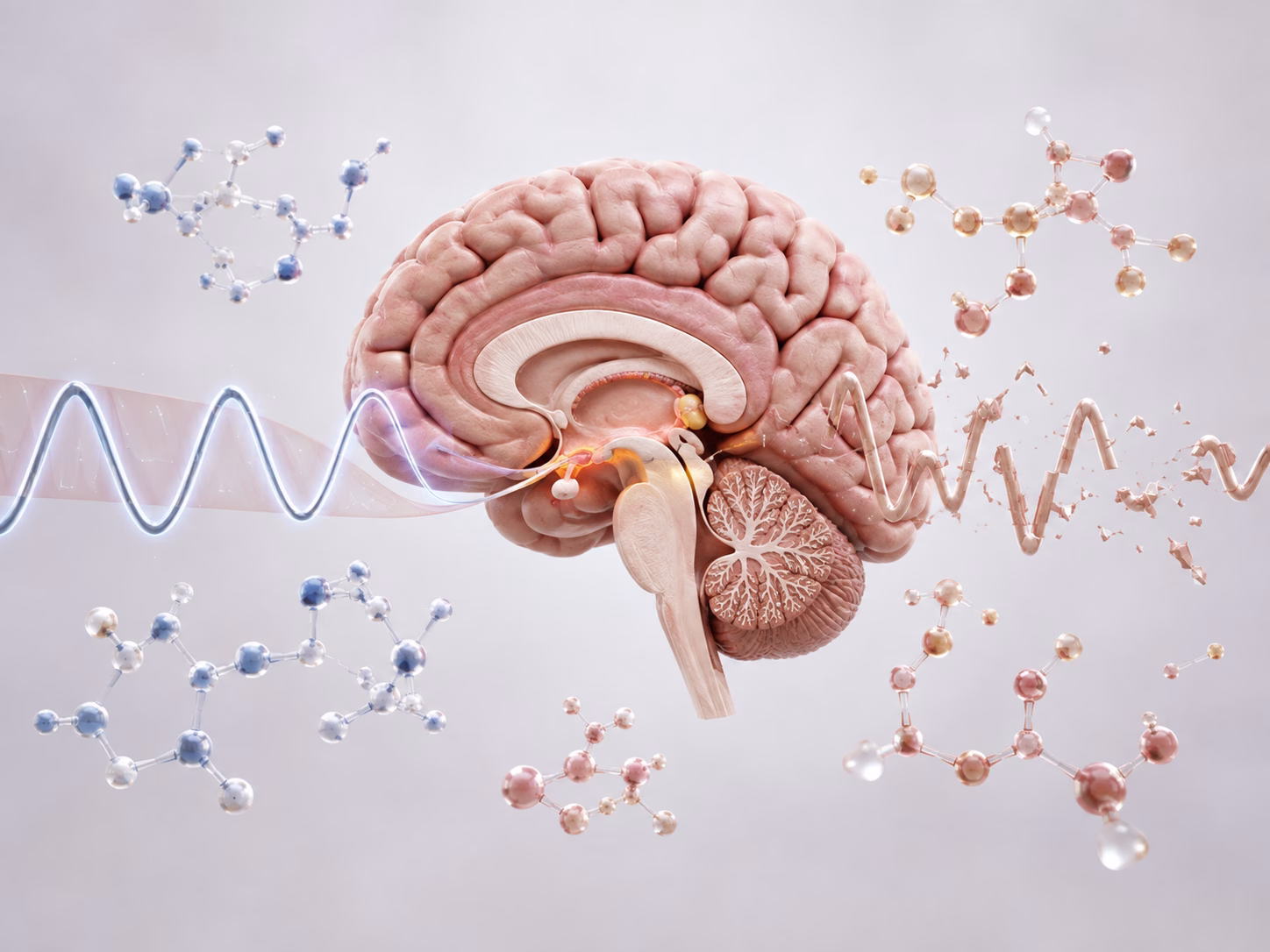 Mô hình não 3D chân thực với trung tâm giấc ngủ và tín hiệu hormone thay đổi sau sinh