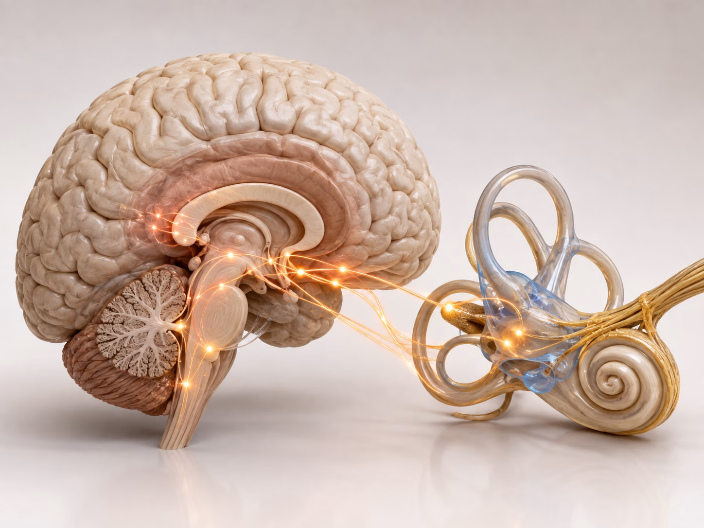 Mô hình não và mê đạo tiền đình 3D chân thực với đường truyền cảm giác