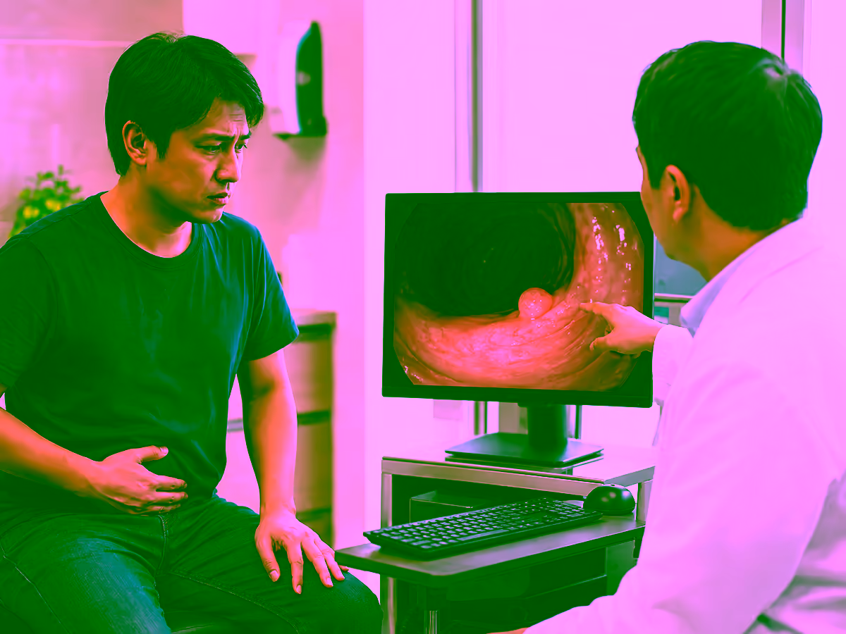 Người bệnh đau bụng được bác sĩ tư vấn khi hình nội soi cho thấy polyp đại tràng