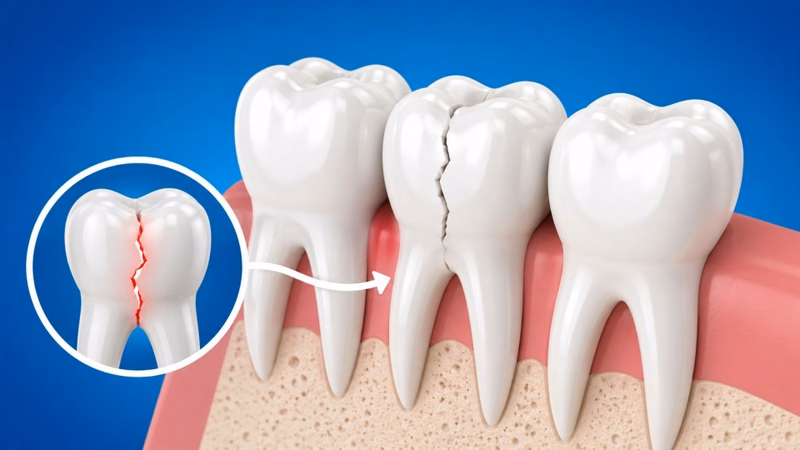 Bác sĩ nha khoa kiểm tra và đánh giá mức độ tổn thương răng vỡ dọc