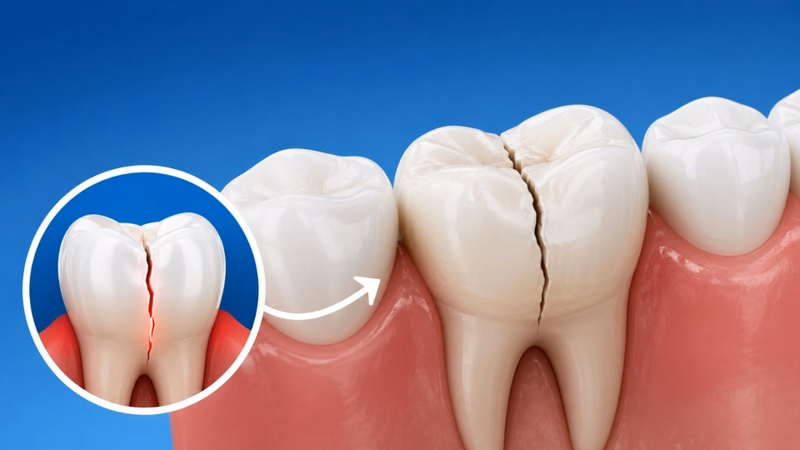 Hình ảnh minh họa vị trí răng vỡ dọc từ mặt nhai xuống chân răng