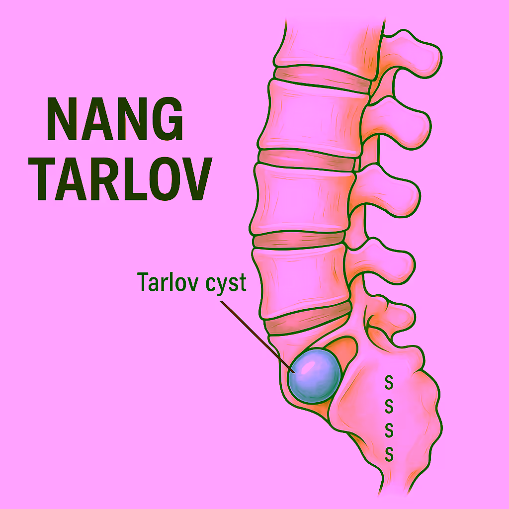 Sơ đồ cột sống và nang Tarlov cạnh các rễ thần kinh vùng cùng