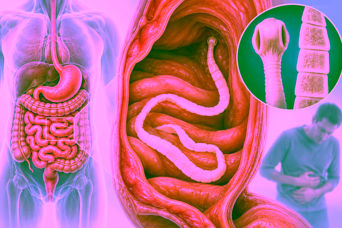 Hình minh họa sán dây cá ký sinh trong ruột non