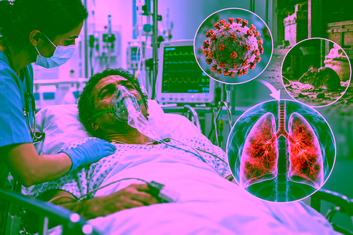Bệnh nhân khó thở được hỗ trợ oxy, minh họa virus Hanta và tổn thương phổi