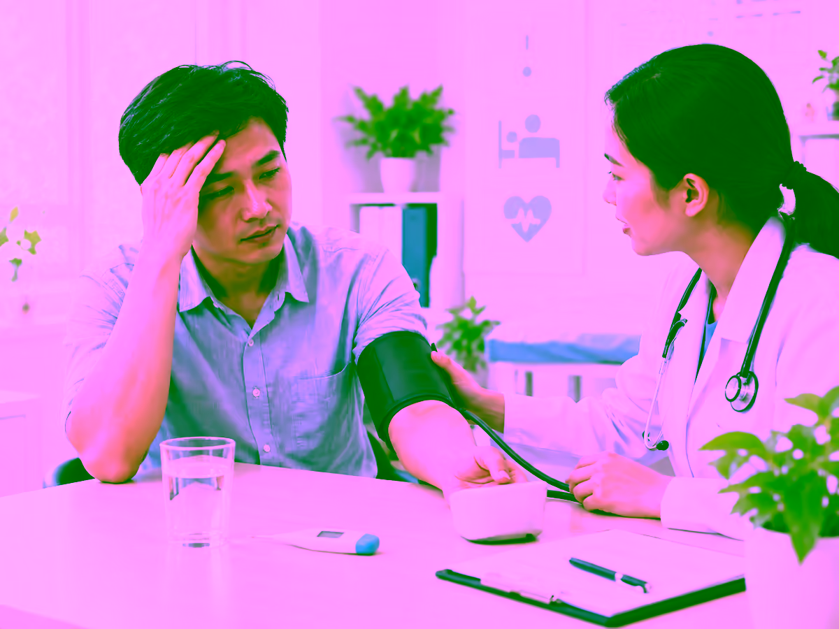 Bác sĩ đo huyết áp cho người bị sốt và hướng dẫn theo dõi