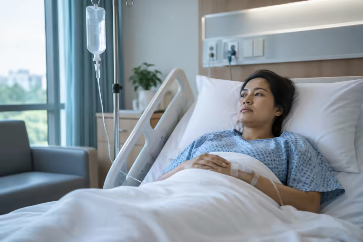 Người bệnh sốt xuất huyết đang điều trị trên giường bệnh