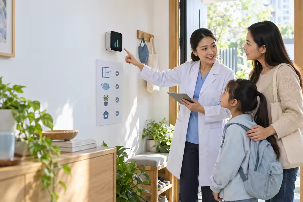 Bác sĩ hướng dẫn gia đình bảo vệ hệ hô hấp trước bụi mịn