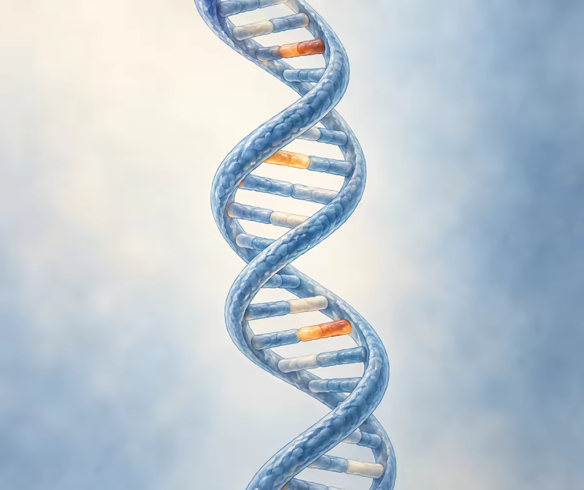 Minh họa chuỗi DNA với một số vị trí biến đổi được nhấn màu