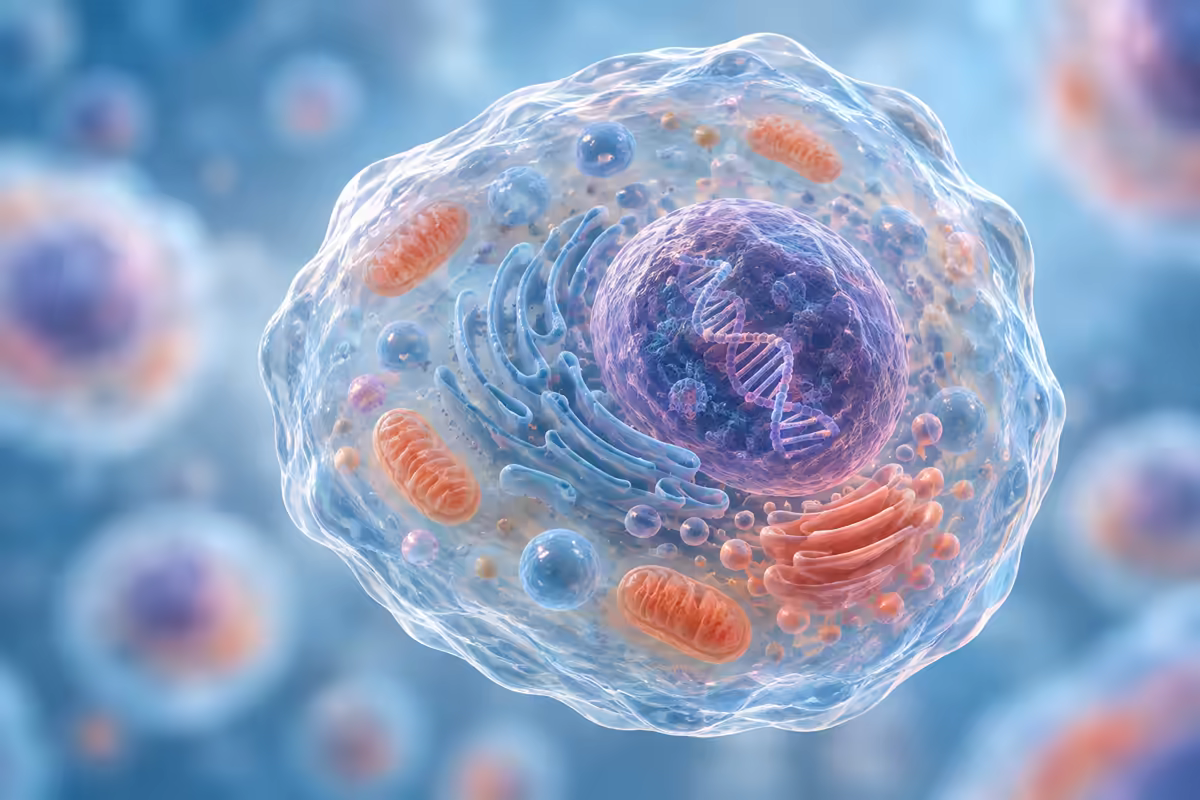 Minh họa một tế bào sinh dưỡng với nhân chứa DNA