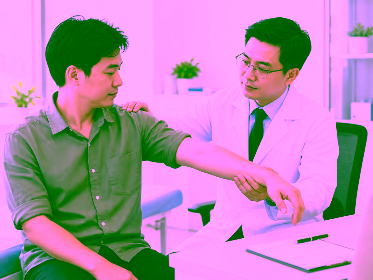 Bác sĩ thăm khám tê cánh tay phải