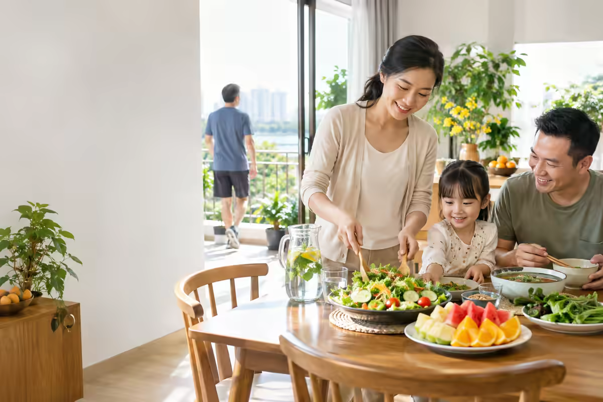 Gia đình lựa chọn bữa ăn nhẹ và uống nước sau những ngày Tết
