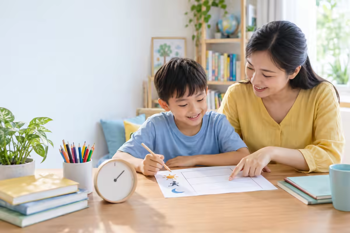 Phụ huynh cùng trẻ sắp xếp thời gian học và nghỉ ngơi hợp lý