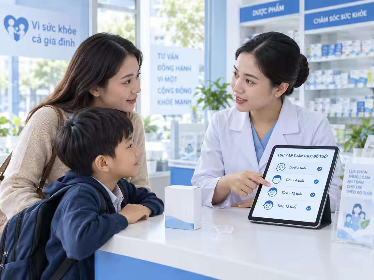 Dược sĩ tư vấn chọn thuốc trị cảm cúm an toàn cho trẻ