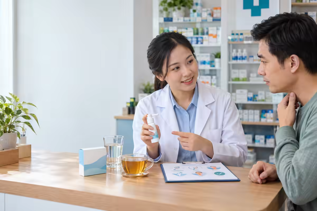 Dược sĩ hướng dẫn dùng thuốc điều trị đau họng tác dụng tại chỗ