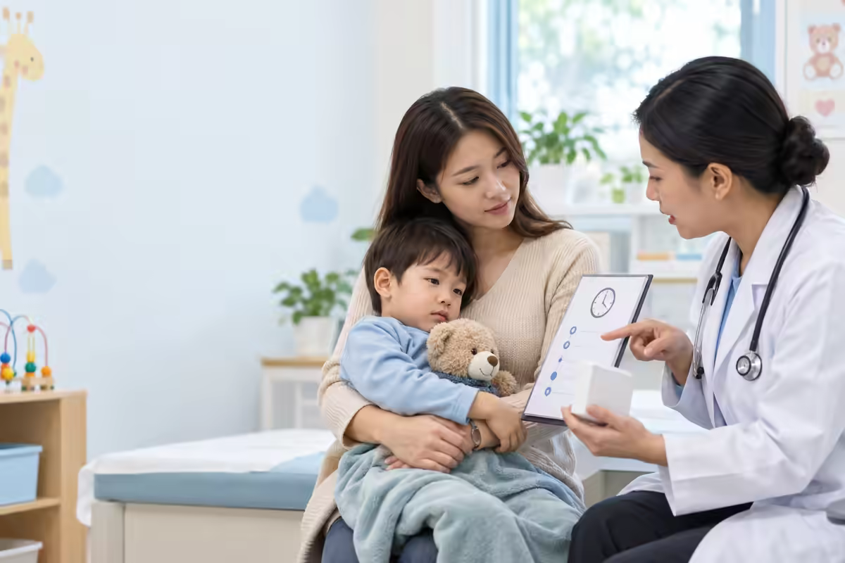 Cha mẹ được bác sĩ hướng dẫn khoảng cách dùng thuốc hạ sốt cho trẻ