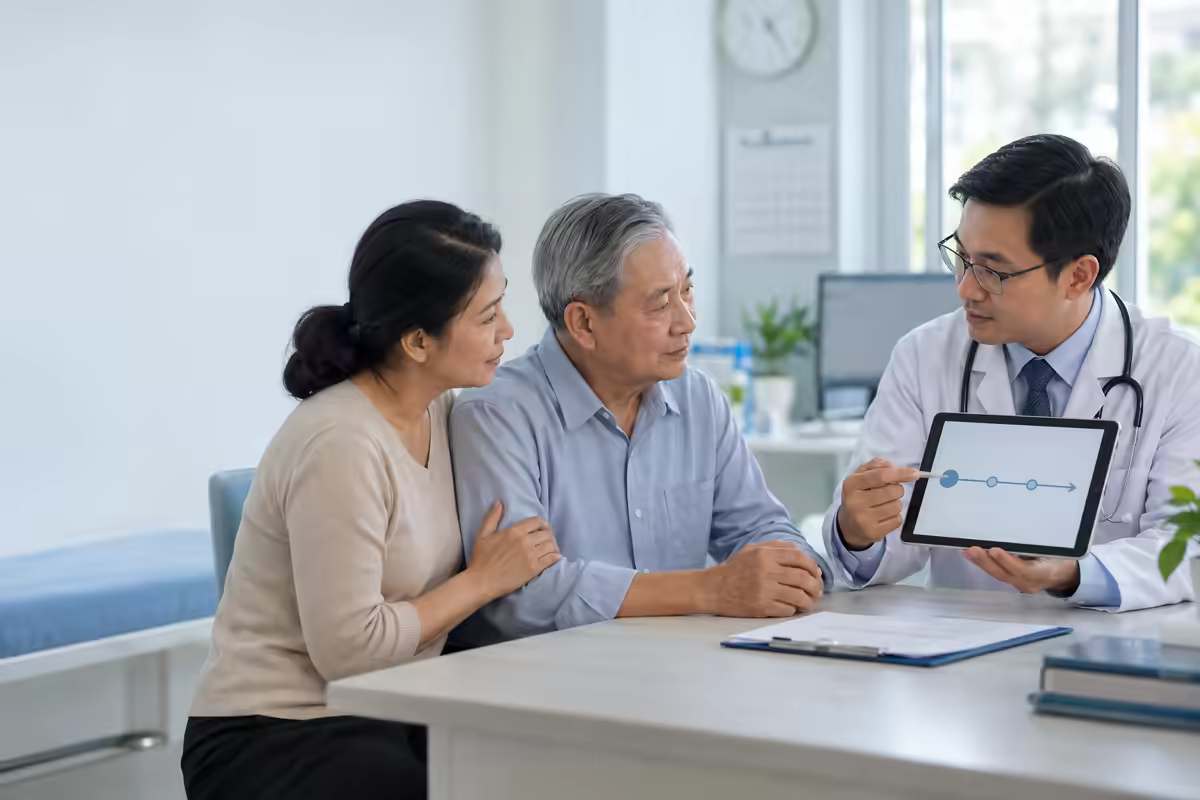 Người bệnh tái khám cùng gia đình sau cơn thiếu máu não thoáng qua