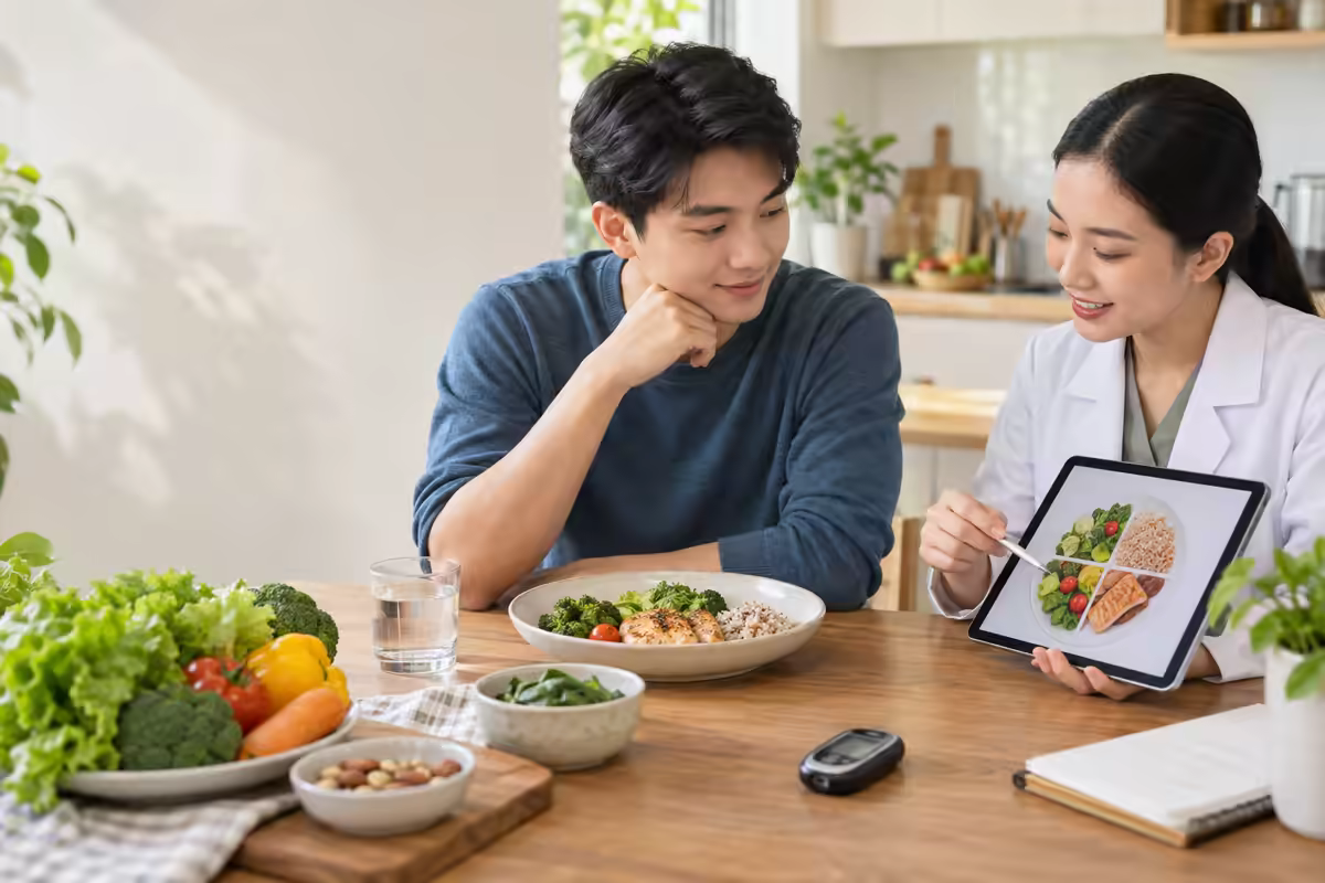 Người bệnh tiểu đường tuýp 1 trao đổi khẩu phần ăn cân đối với chuyên gia dinh dưỡng