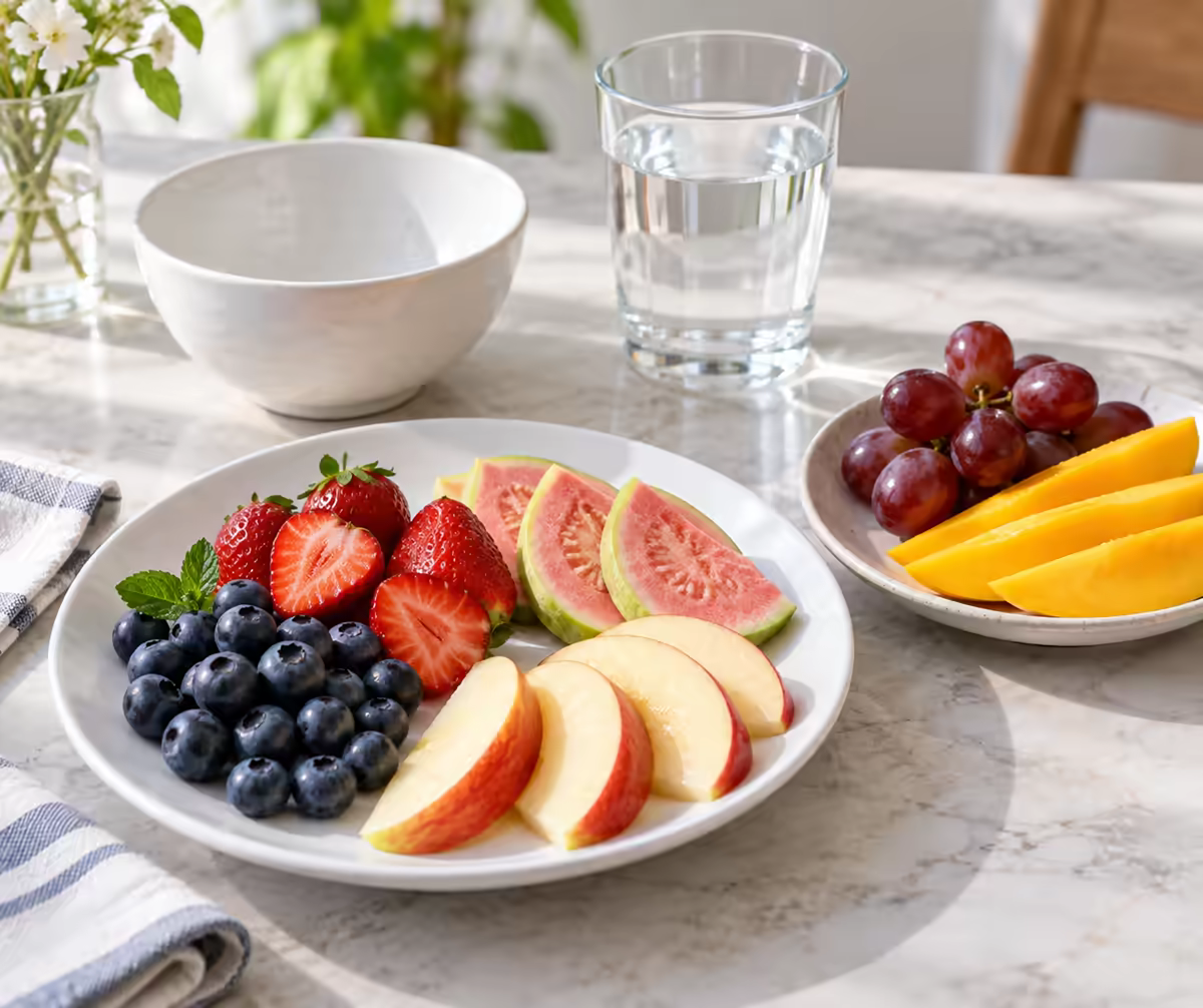 Đĩa trái cây được chia khẩu phần cho người bệnh tiểu đường